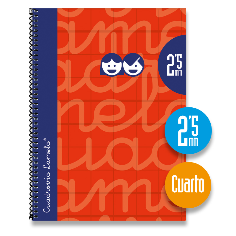 Cuaderno Espiral Cuarto 80 Hojas. Cubierta Extra Dura ROJO. Cuadrovía 2,5mm.