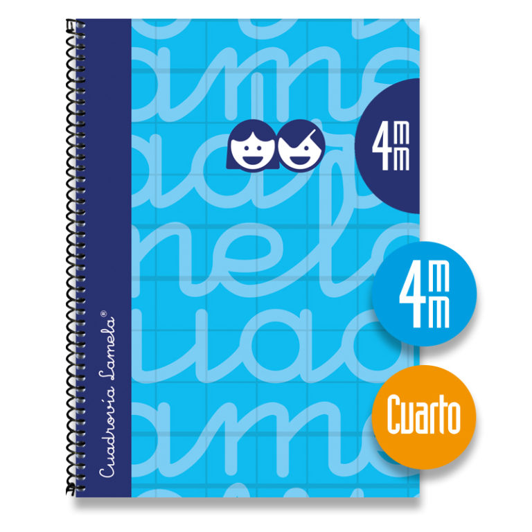 Cuaderno espiral cuarto 80 hojas. Cubierta extra dura AZUL. Cuadrovía