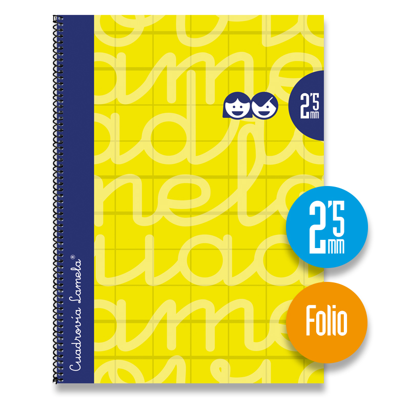 Cuaderno Espiral FOLIO 80 Hojas. Cubierta Extra Dura AMARILLO . Cuadrovía 2,5mm.